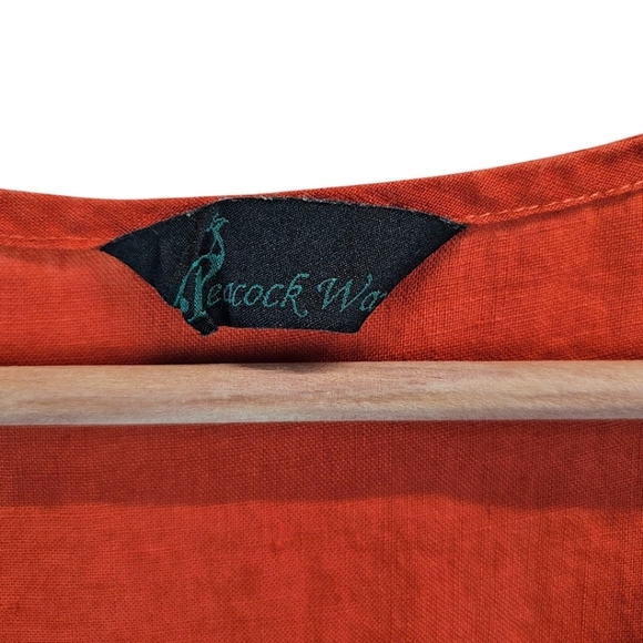 Peacock Ways Linen Lagenlook Casual Dress Sz Large Orange Artsy Folksy Modest - Picture 12 of 14